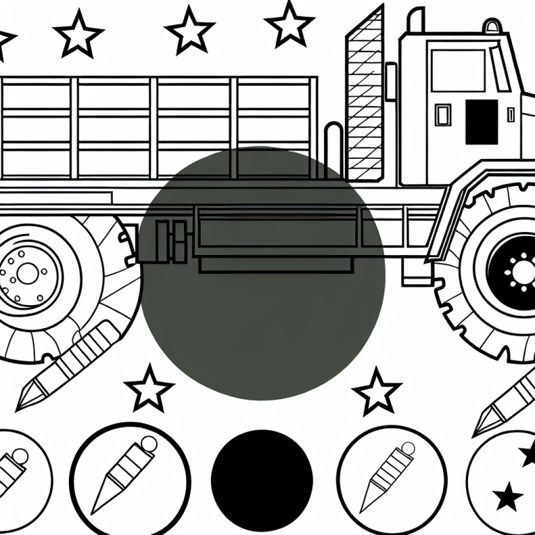 ציור של משאית צבאית דף צביעה להדפסה לילדים שיביא כיף!